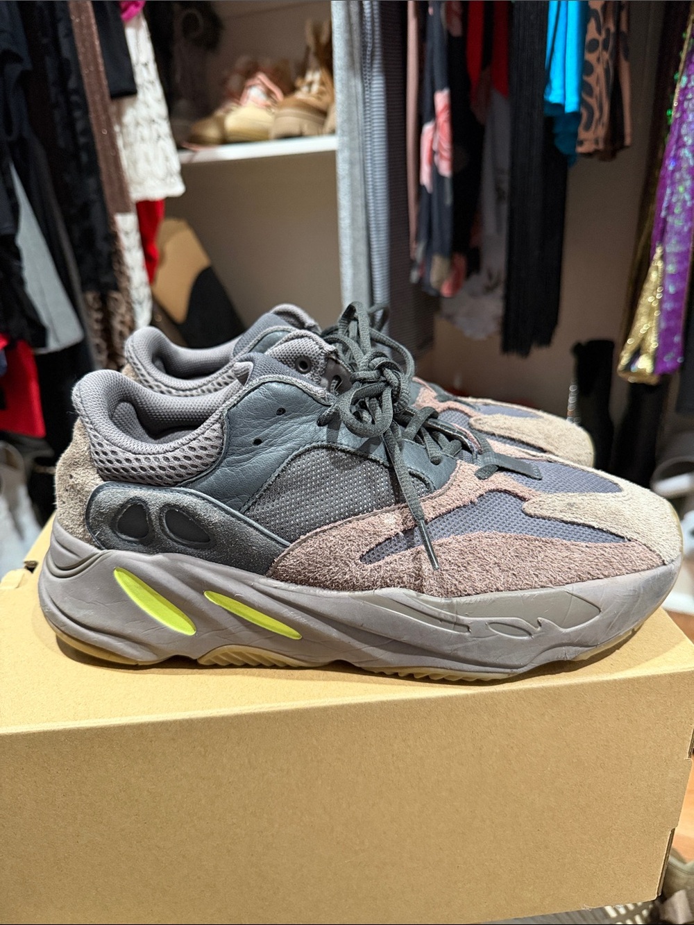 Yeezy Boost 700 Wave Runner-style Sneakers in Gray, Brown & Lime Accents